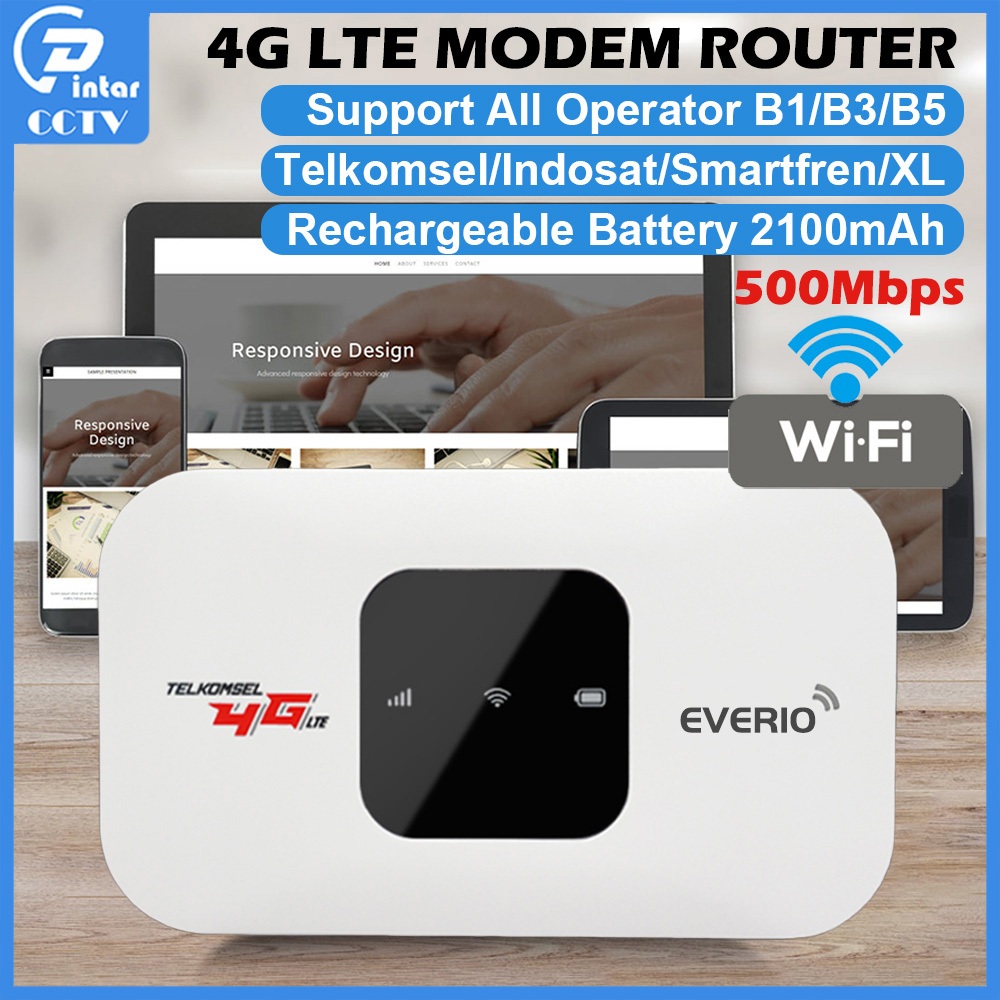 EVERIO - 500Mbps 4G modem LTE Mobile WiFi Router Built in battery support All Operator SIM Card