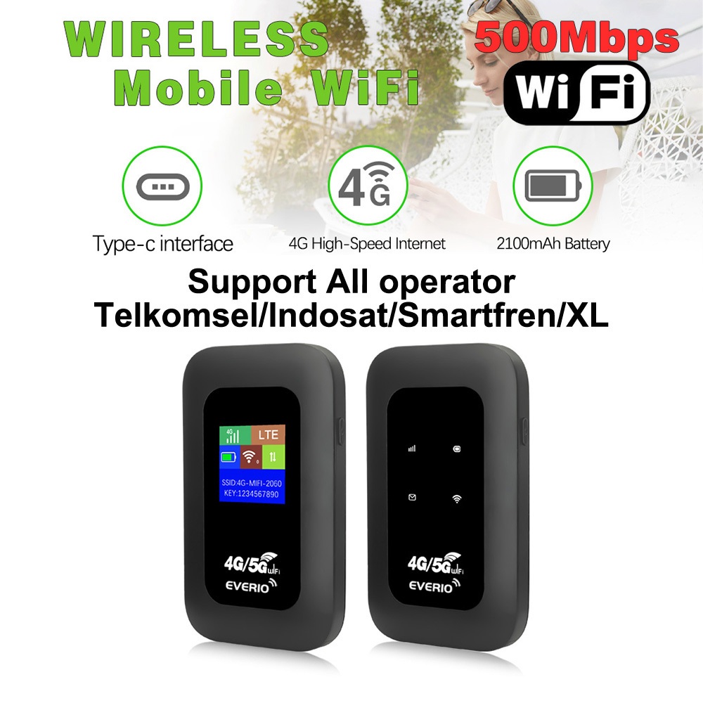 EVERIO MIFI MODEM WIFI 4G/5G 500Mbps 2100mAh Portable Mobile WiFi Kecepatan Tinggi WiFi Hotspot