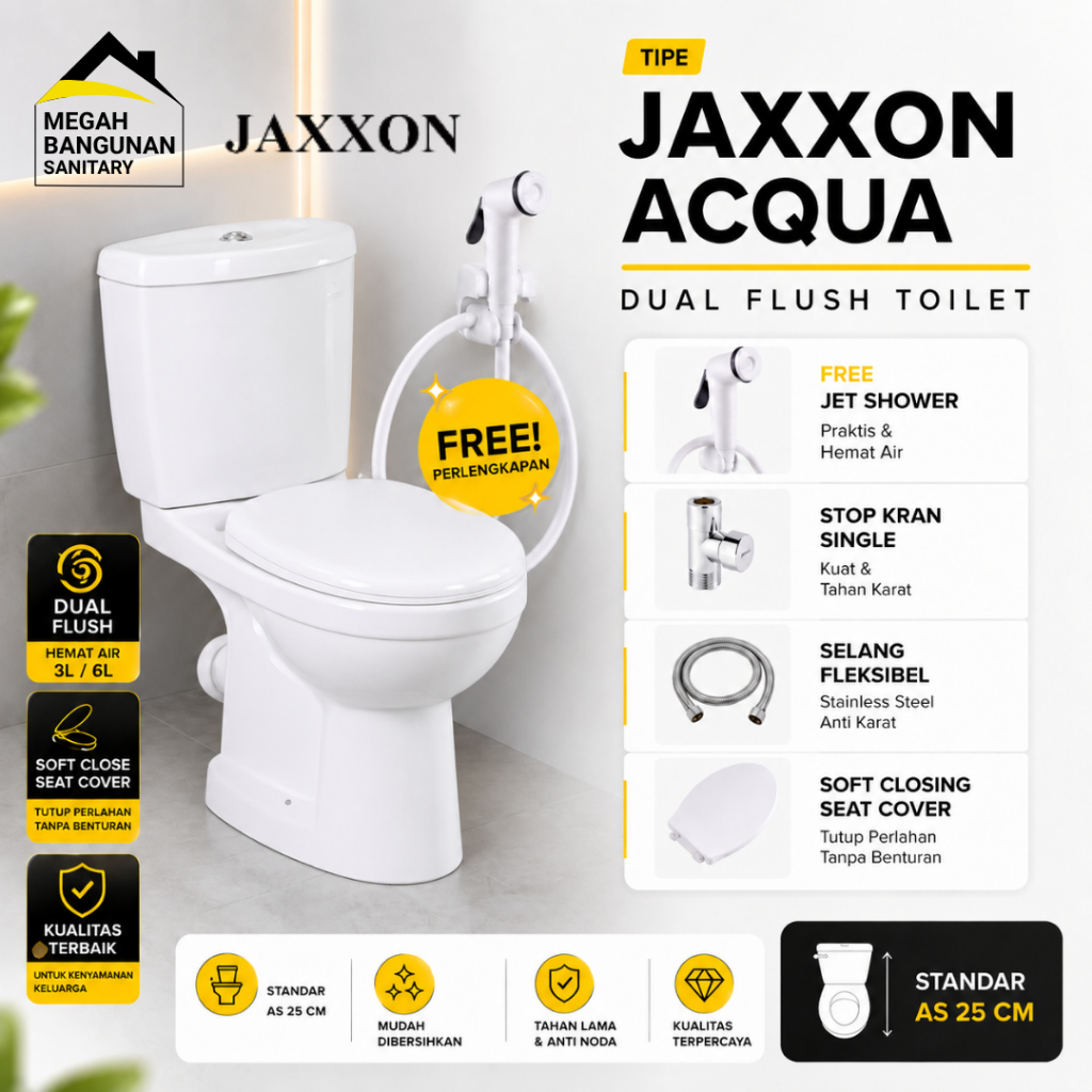 Kloset Closet Duduk Dual Flush Jaxxon Acqua FREE Jet Shower Closet Duduk Toilet Kamar Mandi