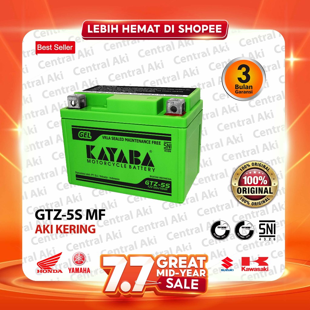 Aki Motor KAYABA HIJAU GTZ5S PREMIUM Aki Kering HONDA BEAT VARIO 110 SCOOPY SUPRA X 125 REVO SPACY BLADE NEW MEGA PRO VERZA CRF GENIO - Free Bubble Warp Dus