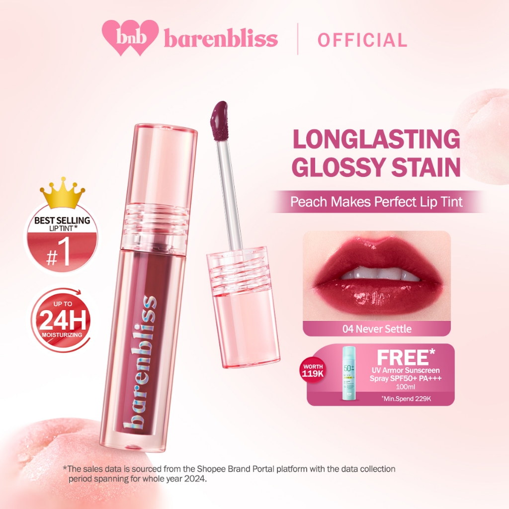 [BEST SELLING] BNB barenbliss Peach Makes Perfect Lip Tint 3ml Liptint Ringan Korea Glossy Stain Melembabkan hingga 24 Jam Hydrating Warna Tahan 12 Jam Sweet Peach Scent Natural Ombre Lips Non Sticky Anti Kering Lipgloss bnb official store