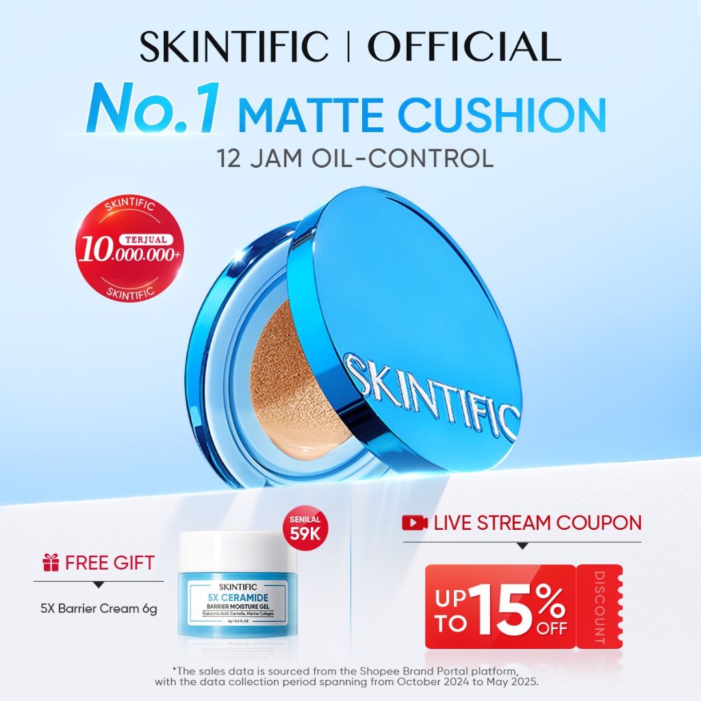 SKINTIFIC - Perfect Stay Velvet Matte Cushion| MINI SIZE Travel Friendly Matte Finish Cocok untuk Kulit Berminyak Berjerawat&Semua Non-Comedogenic Refill Foundation Compact Oil-Control Flawless BB Cream Makeup bedak padat Skin Tint concealer
