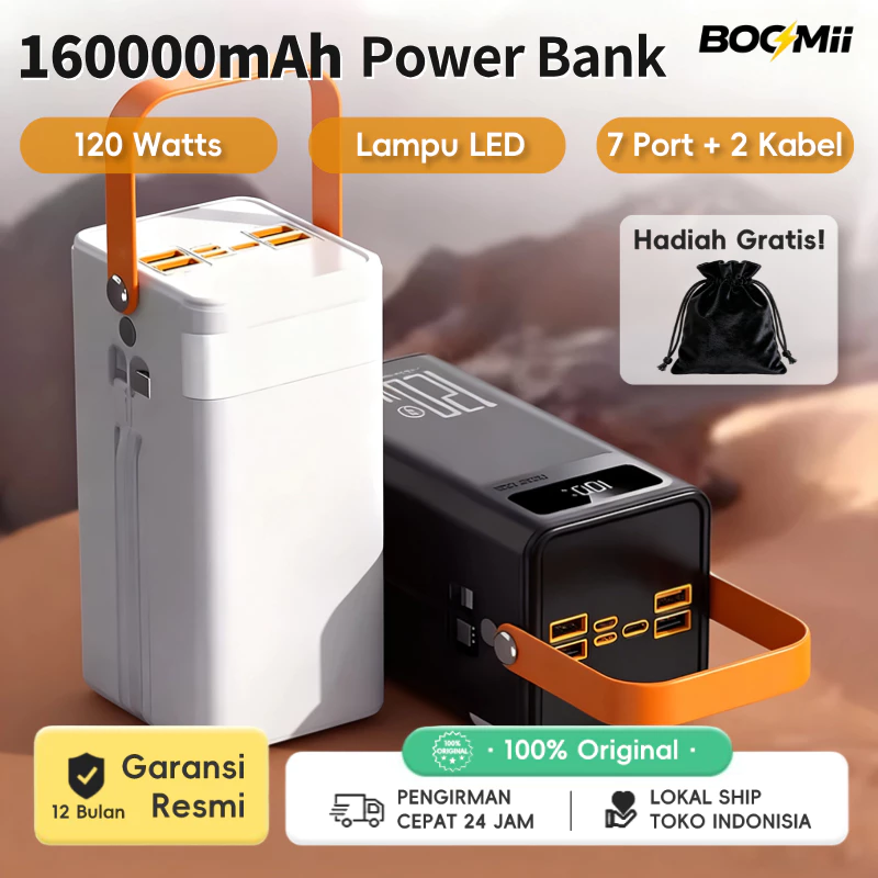 BOOMii Power Bank 160000mAh Kapasitas Besar Fast Charging PD120W + LED Lampu Outdoor Powerbank - foto 1