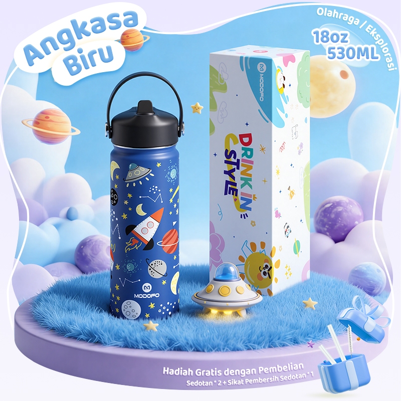 MODOFO Tumbler Stainless 530ml Botol Minum Anak BPA Free Tumbler Tahan  Panas Dingin 24 Jam Tumblr Aesthetic Anak Laki Laki Perempuan