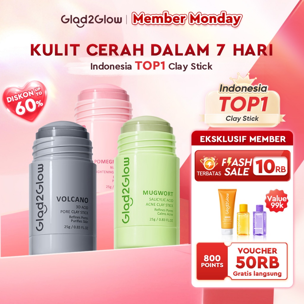 [DISKON 60%] Glad2Glow Clay Stick&Face Mask Series-Pomegranate Brightening/Mugwort Acne/ Volcanic Pore-sleeping masker g2glow official store