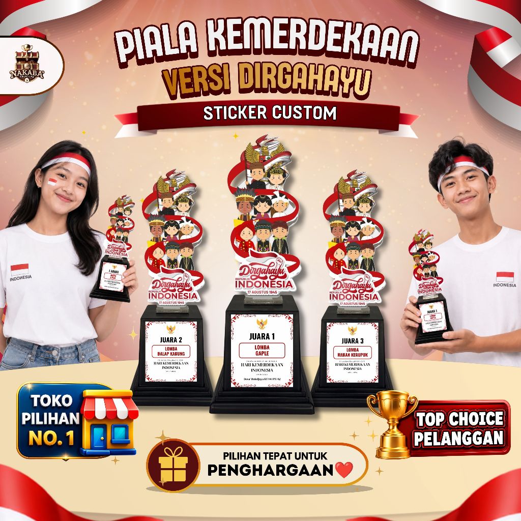 Piala Akrilik Kemerdekaan Indonesia Stiker Custom Perayaan 17 Agustus I Lomba I Juara I Merah Putih