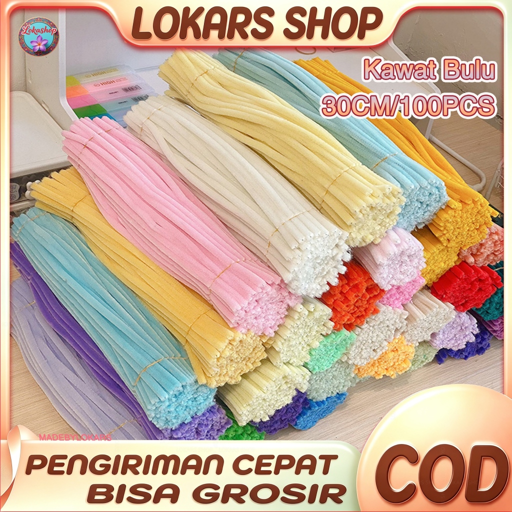 Kawat Bulu Pipe Cleaner merah putih Diy Kerajinan Tangan 100 Pcs 30cm Mercy Tebal Mix Warna Mainan Anak Craft