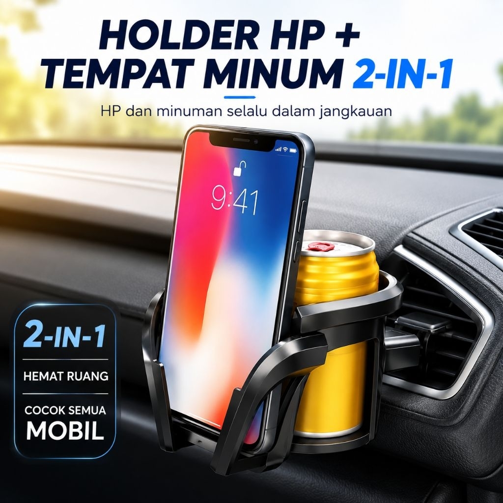 Tempat Botol Minum + Dudukan HP Mobil 2in1 – Praktis, Hemat Ruang & Tidak Mudah Lepas