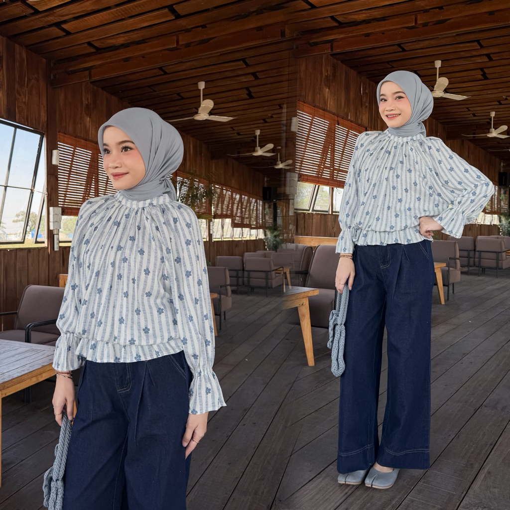 Kiyomi Atasan Model Kerut casual Outfit Bahan Adem Blouse Wanita foto 2