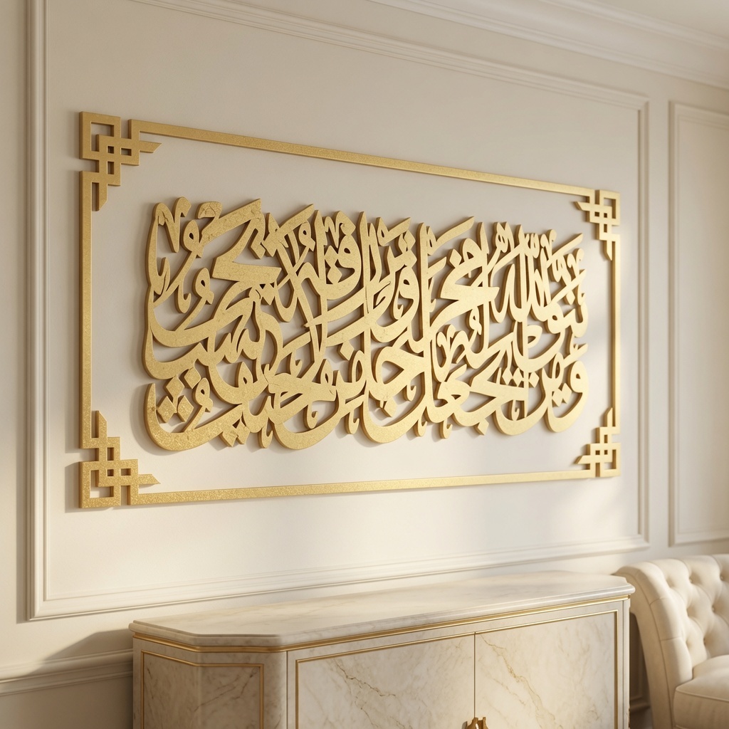 Rumah ena - Full Bingkai Kaligrafi Jumbo Ayat Seribu Dinar 120cm Mirror Mewah Mengkilap Dekorasi Dinding Islami