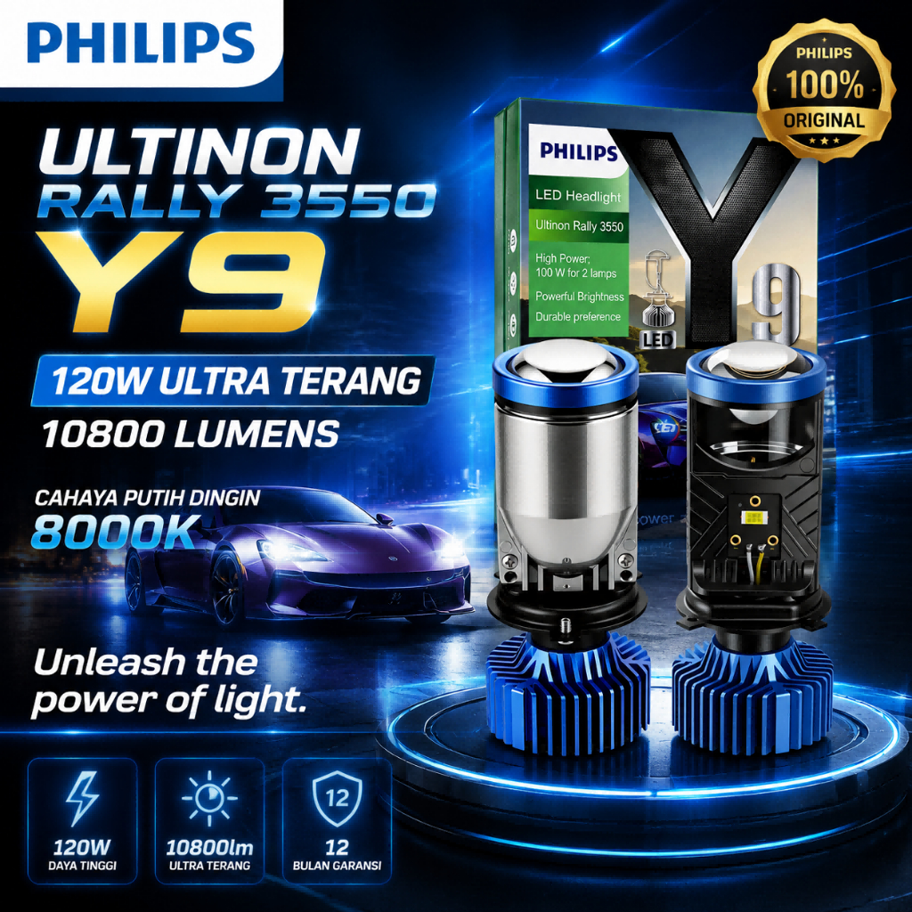 2pcs Philips 120w Y9 H4 lampu LED biled Kipas Pendingin mobil Auto Lume White Light 10800K 10800 Lumens Biled Mobil & Motor H4
