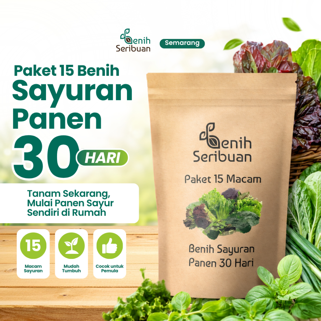 Paket Benih Sayur 15 Macam Sayuran Daun Cepat Panen - Benih Kangkung, Pakcoy, Bayam, Selada, Seledri, Daun Bawang