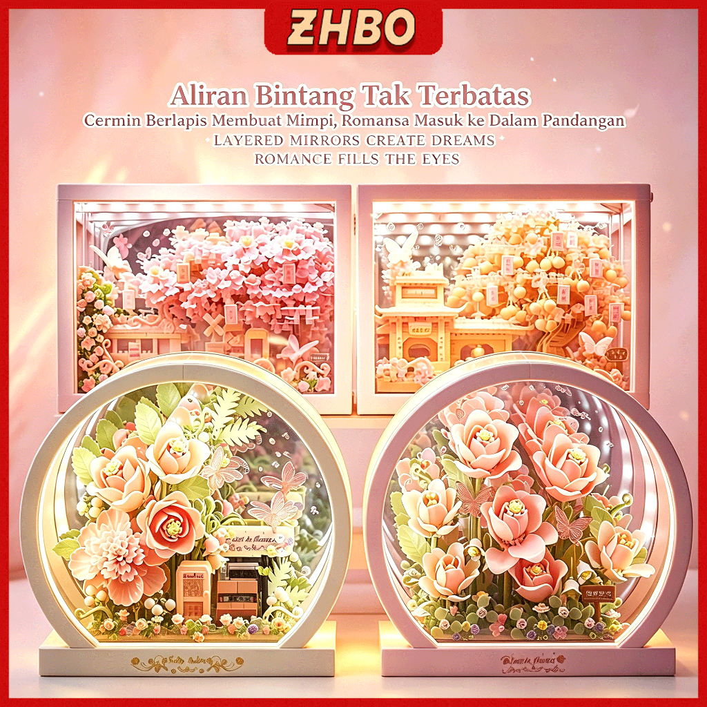 Jual ZHBO Flower Bricks Nano Block Bunga Sakura Persik Bentuk Bingkai ...