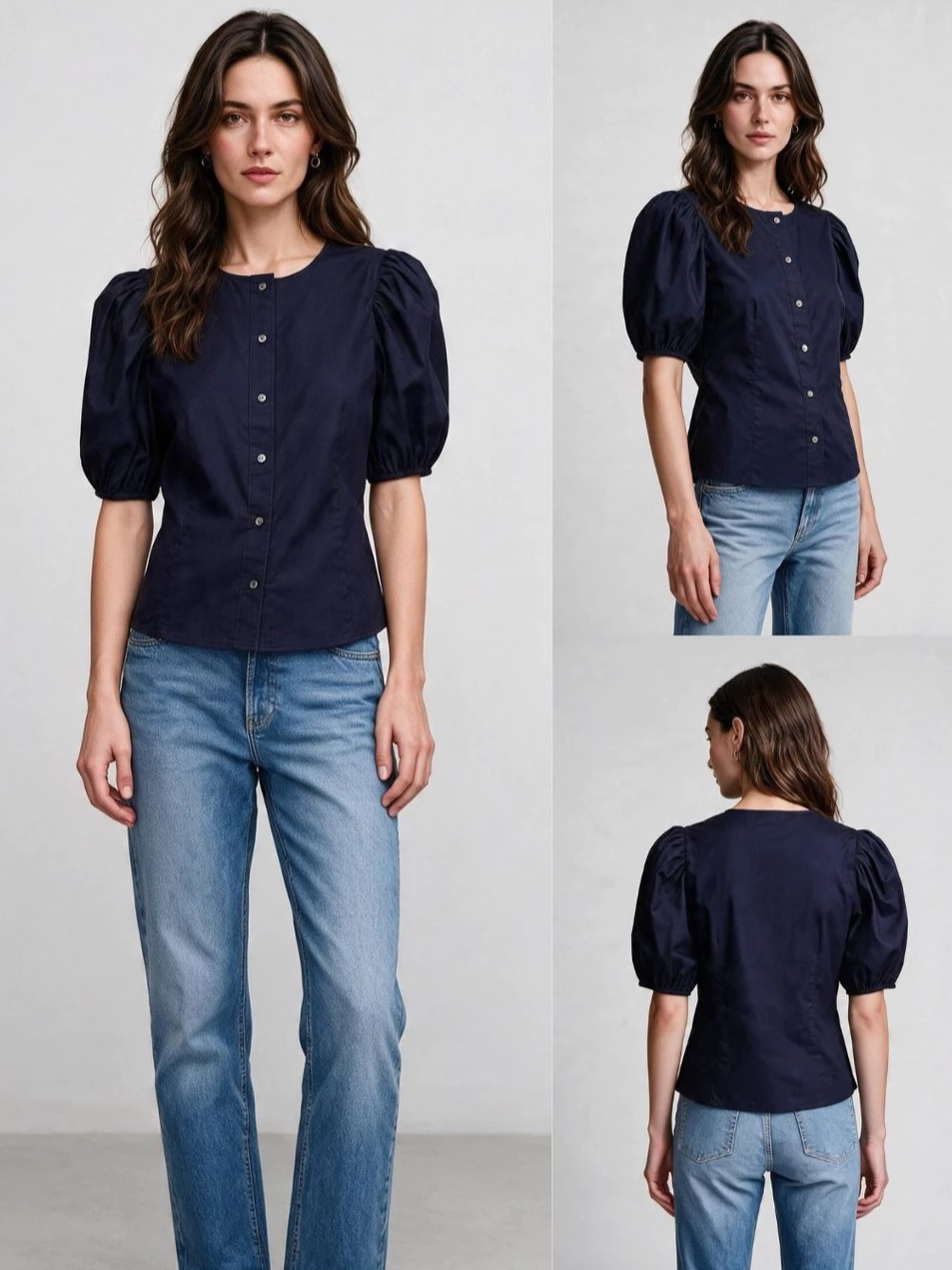 Blus Wanita Bahan Katun Lengan Balon GP Puff-Sleeve Poplin Blouse - 2866