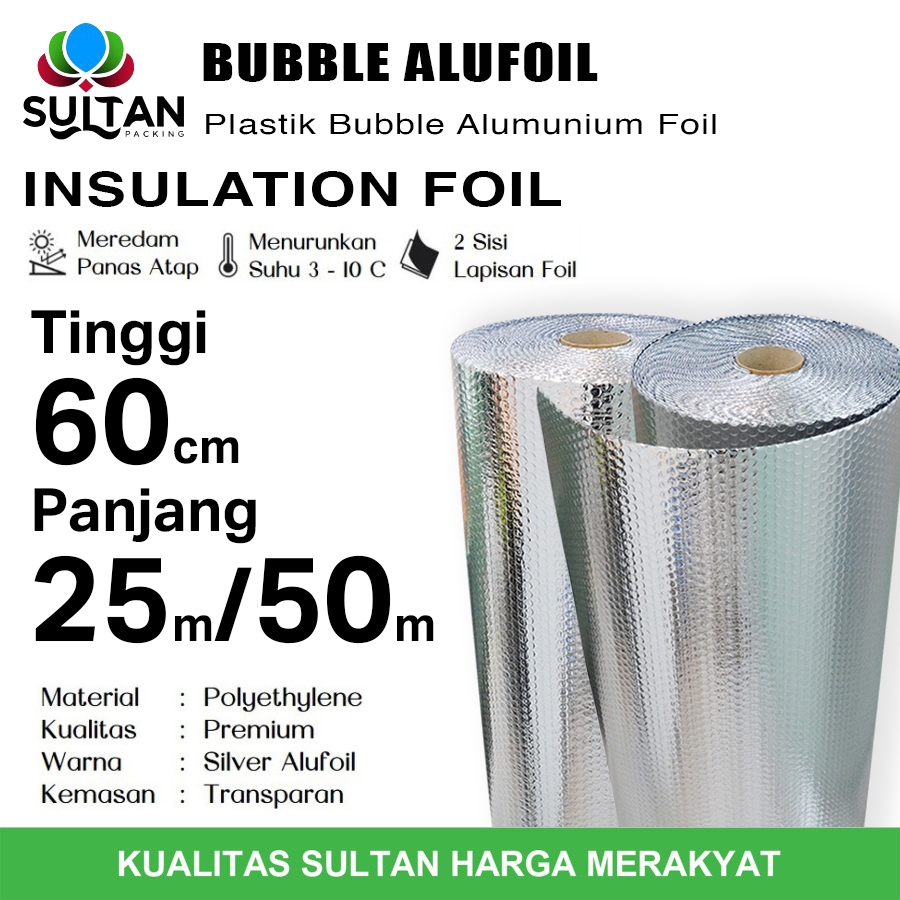 Bubble Alumunium Foil 60cm Insulation Foil Peredam Panas Atap