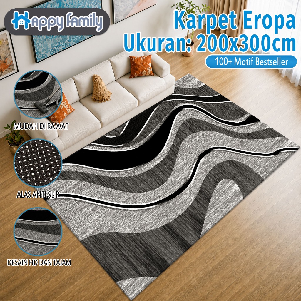 (HF)  karpet Permadani PREMIUM 200x300cm Bahan Polyester Motif Karpet Elegan Terbaru