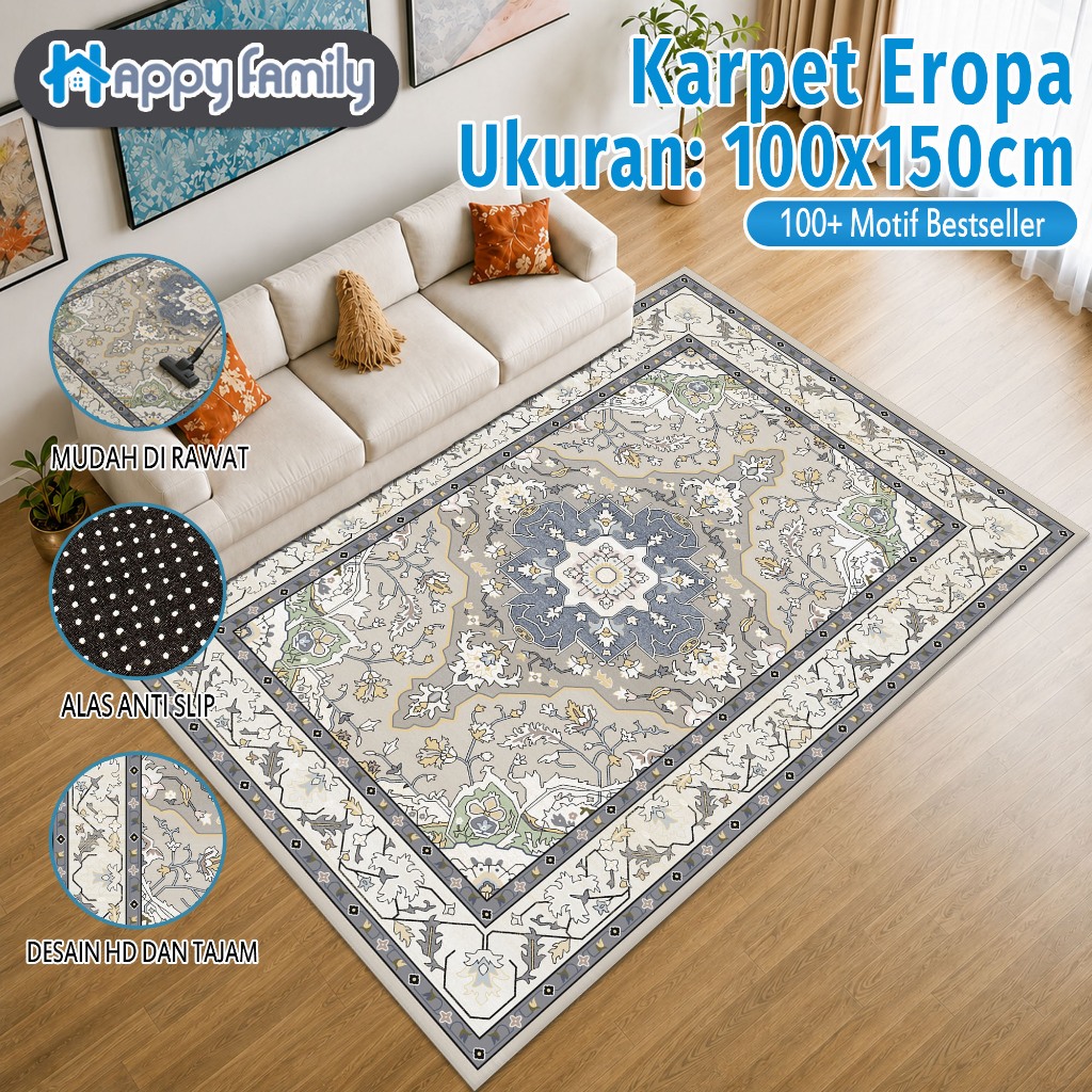 (HF) Karpet Lantai Eropa Permadani 100x150cm Anti Slip / Karpet Ruang Tamu Super Elegan