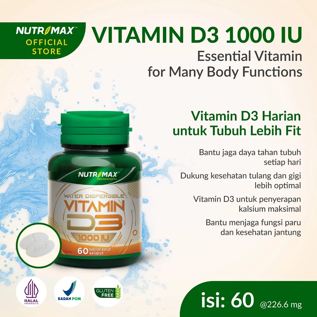 Nutrimax Vitamin D3 1000 IU tablet salut selaput water dispersible untuk kebutuhan vitamin D harian