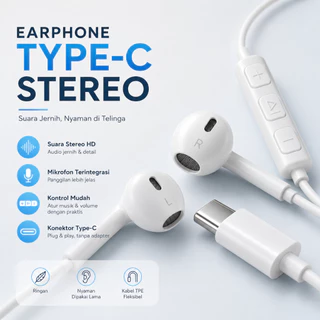 Headset Type C YWX E08 Original HiFi Stereo USB-C Earphone Mic Jernih Full Bass