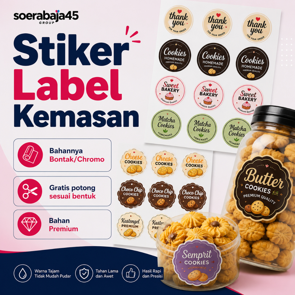 Cetak Stiker Label Kemasan / Stiker makanan plus Cutting ukuran A3+