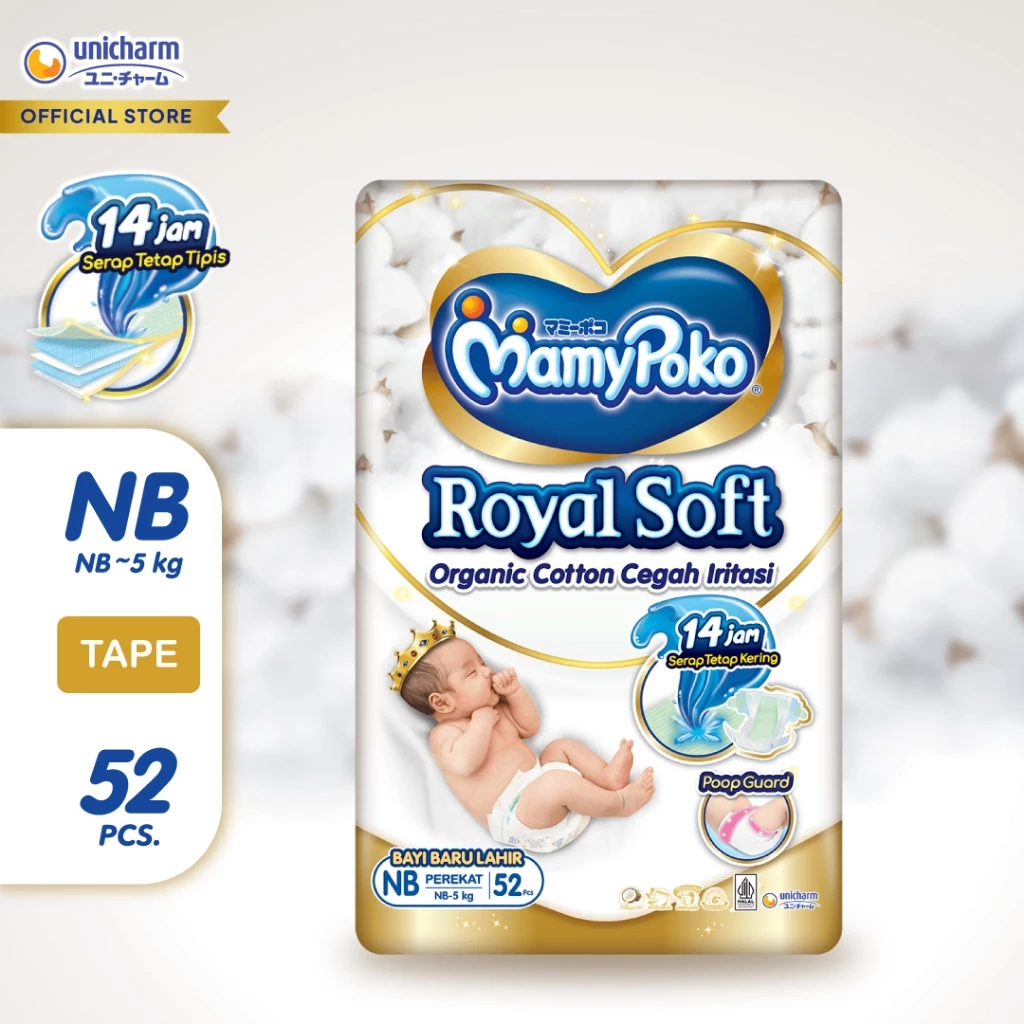 MamyPoko Royal Soft Organic Cotton - NB 52 - Popok Perekat - foto 1