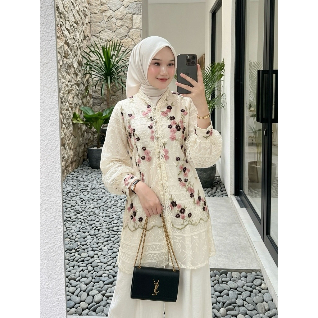 [ORI] MARA BLOUSE LD 110 EMBROIDERY TILLE HYGET BRUKAT CHANTILLY ATASAN WANITA PESTA KERJA FORMAL KEKINIAN TERBARU TREND foto 2