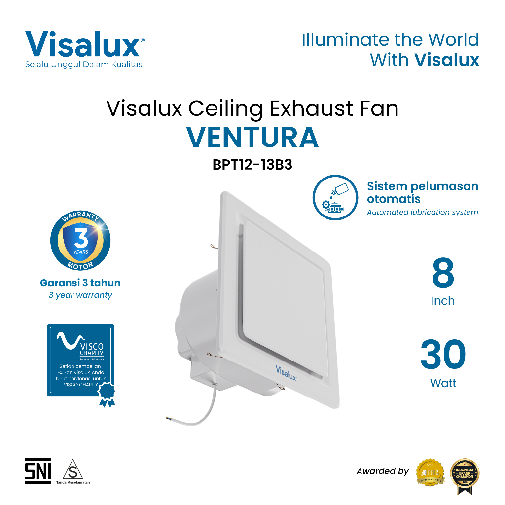 Product image Visalux Ventura Ceiling Exhaust Fan 30 Watt 8 Inch - Kipas Angin Hisap Plafon (VNT-BPT12-13B3)