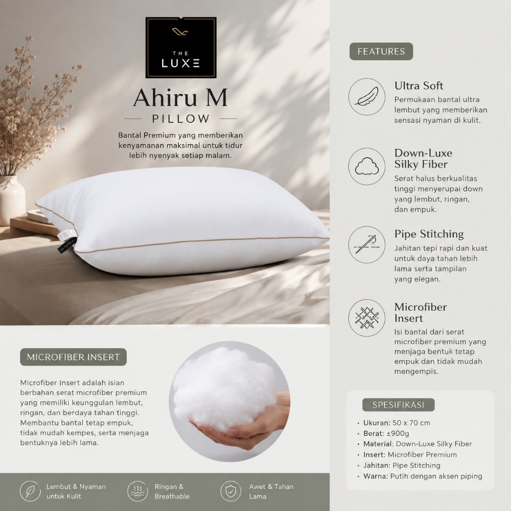 LUXE Ahiru Bantal Tidur Microfiber Pillow MicroFill Goose Down Sintetis Premium Comfort Series