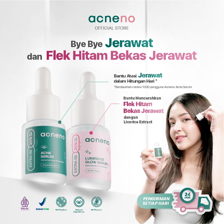 HEMAT! Bundle Acneno Anti Acne Glow Serum  - Serum Jerawat & Serum Bekas Jerawat isi 12 ml Halal & Original