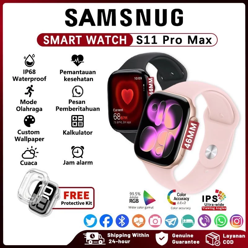 SAMSNUG SmartWatch S11 Pro Max 2.1" HD AMOLED Display IP68 Waterproof,Bluetooth Call, jam tangan olahraga, Wanita Pria Dan Wireless Charging Dan Ganti Wallpapper