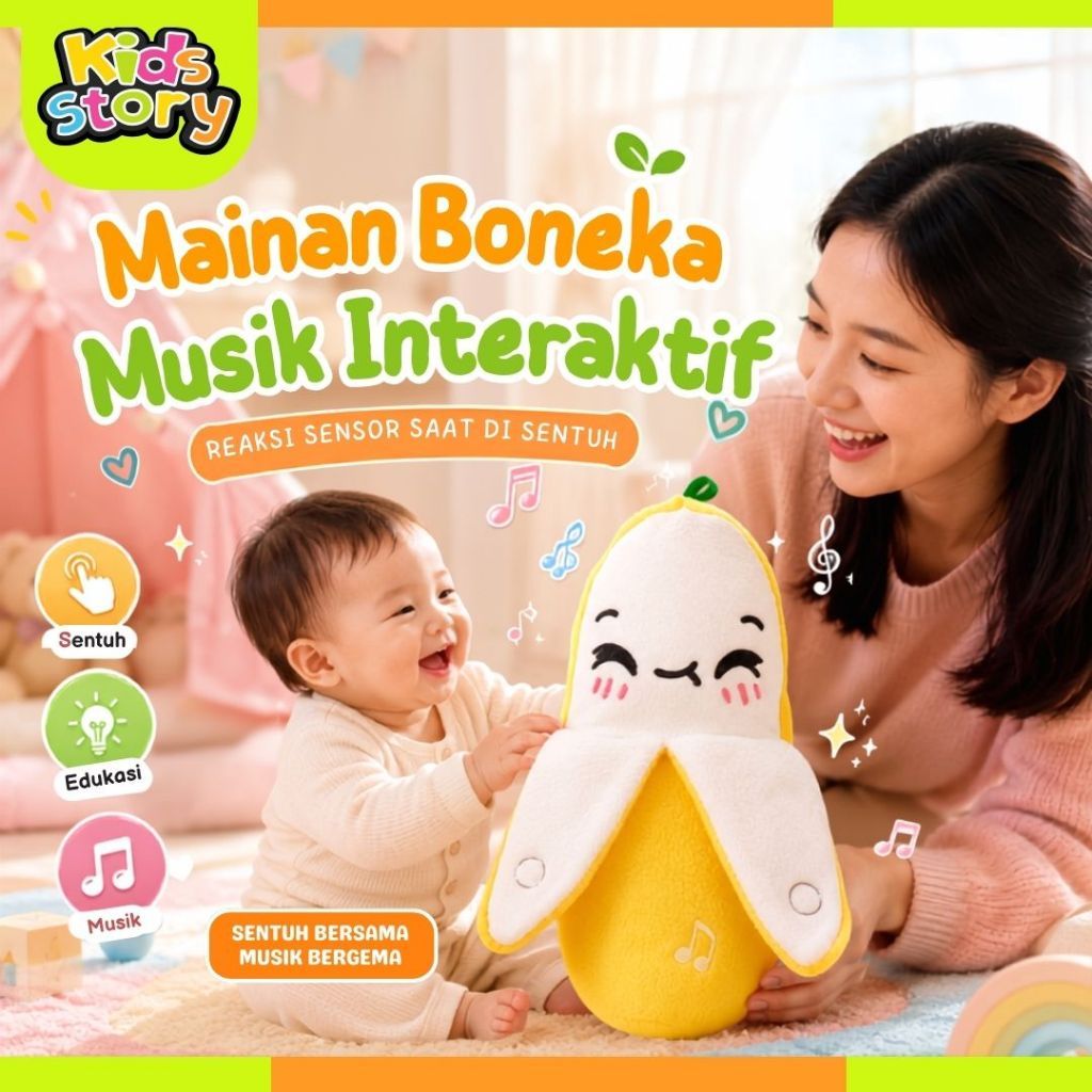 Mainan Musik Boneka Pisang Lucu Sentuh Bersuara 3 in 1 Mainan Edukasi Anak Viral Boneka Sensorik Lampu Seru Interaktif Bayi Belajar Bermain Clay Slime Gantungan Tas