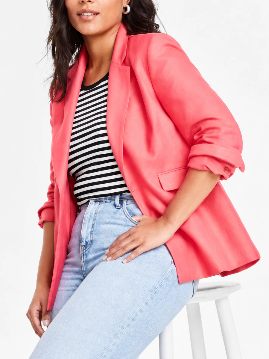 [Big Size] On 34th Women's Plus Size Linen-Blend Blazer Coral - 3170