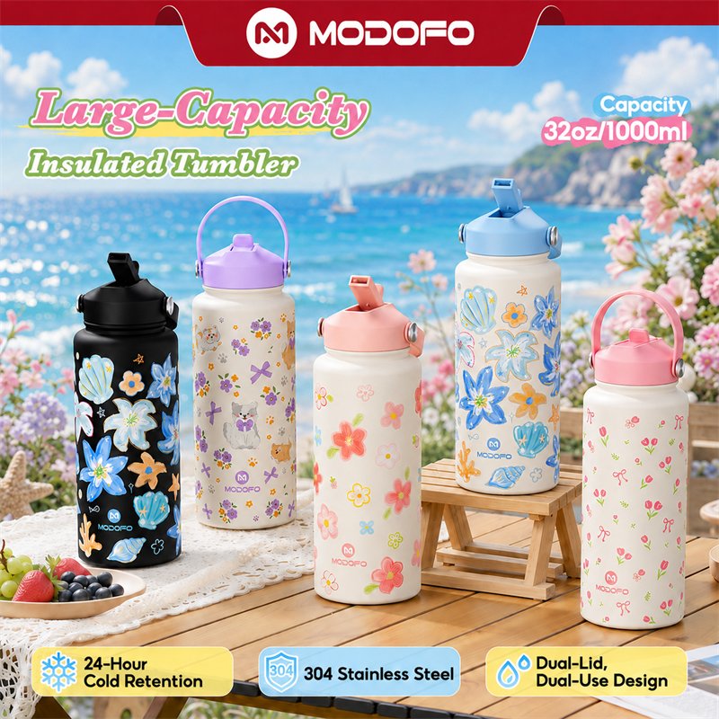 MODOFO Sedotan Tumbler Botol Minum 1000ml Stainless Premium 1 Liter Tambler Tahan Dingin 24 Jam Anti Tumpah