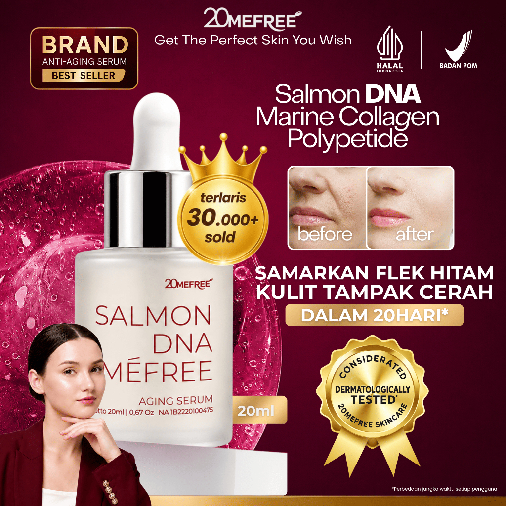 Salmon DNA Mefree Serum Anti Aging | 20Mefree Samarkan Flek Hitam Kerutan Halus Cegah Tanda Penuaan