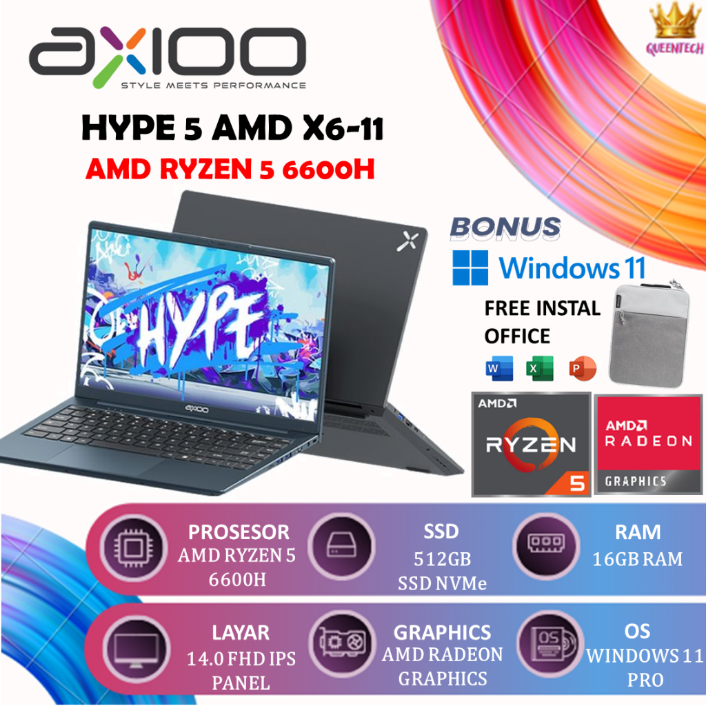 Jual AXIOO Hype 5 AMD JKT48 X6 Ryzen 5 6600H RAM 16GB SSD 512GB 14