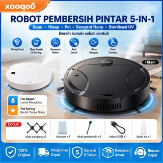 Xooqo6 Robot Vacuum Cleaner 5-in-1 Otomatis | Sapu, Hisap, Pel, Semprot Nano & UV Steril | Smart Sweeping Robot Mini Bodi Tipis 4.5cm Sensor Anti Jatuh Pembersih Debu Rambut Lantai Rumah Hitam Putih