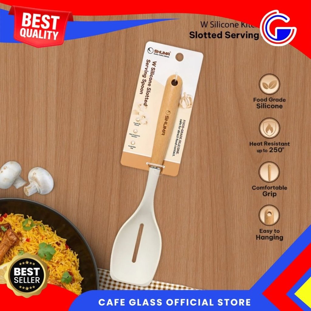 Shuma W Silicone Slotted Serving Spoon Sendok Sajikan Silikon Food Grade Heat Resistant 250°