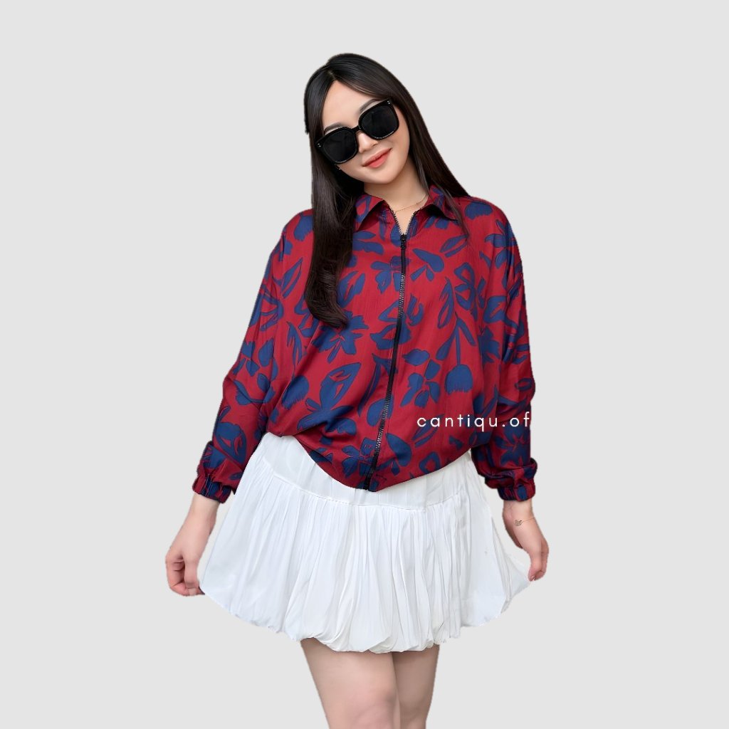 Cantiqu Polka Zipper Outer Rayon Motif Polkadot Sella | Jacket Wanita Oversize foto 4
