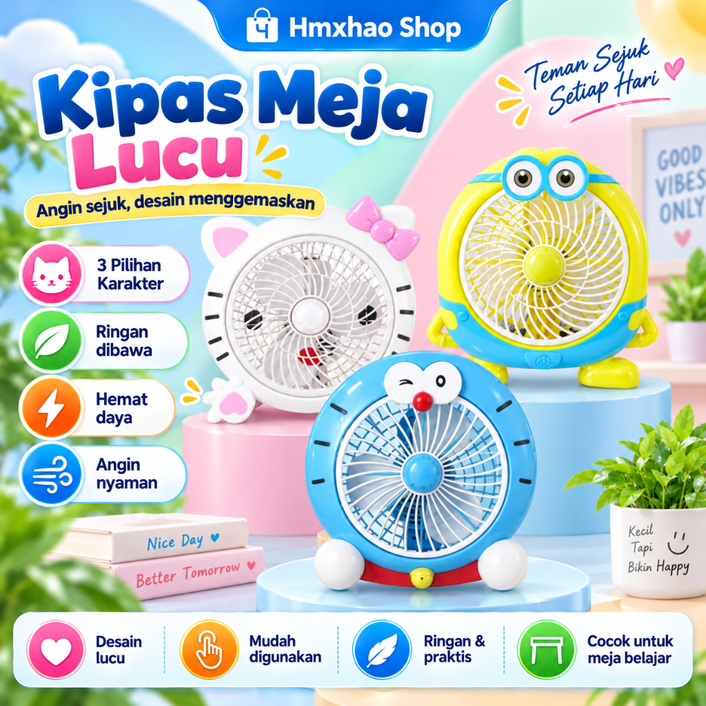 [TOP] hmxhao Kipas Angin Meja Karakter Lucu | Kipas Listrik Mini Portable Praktis