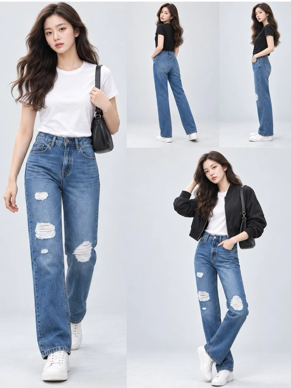 Celana Jins Wanita GU High-Rise Ripped Straight Jeans - 3282