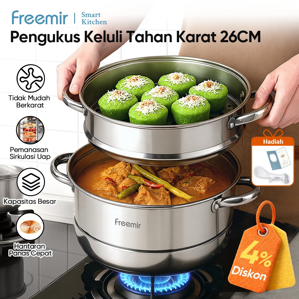 freemir Panci Kukus Stainless Steel 2/3 Susun Anti Karat Multifungsi Steamer untuk Nasi Kue