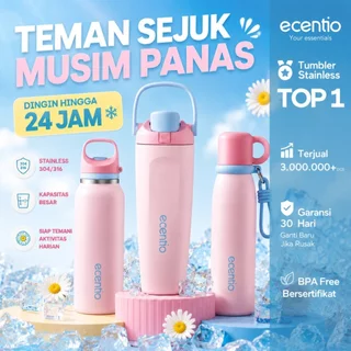 [Daily Active Series] ecentio Tumbler Stainless Tahan Panas Dingin 24 Jam Botol Minum Aesthetic Pink Elegant Silver Outdoor Sport Portable Sekolah Gym Travel 600ml 650ml 900ml