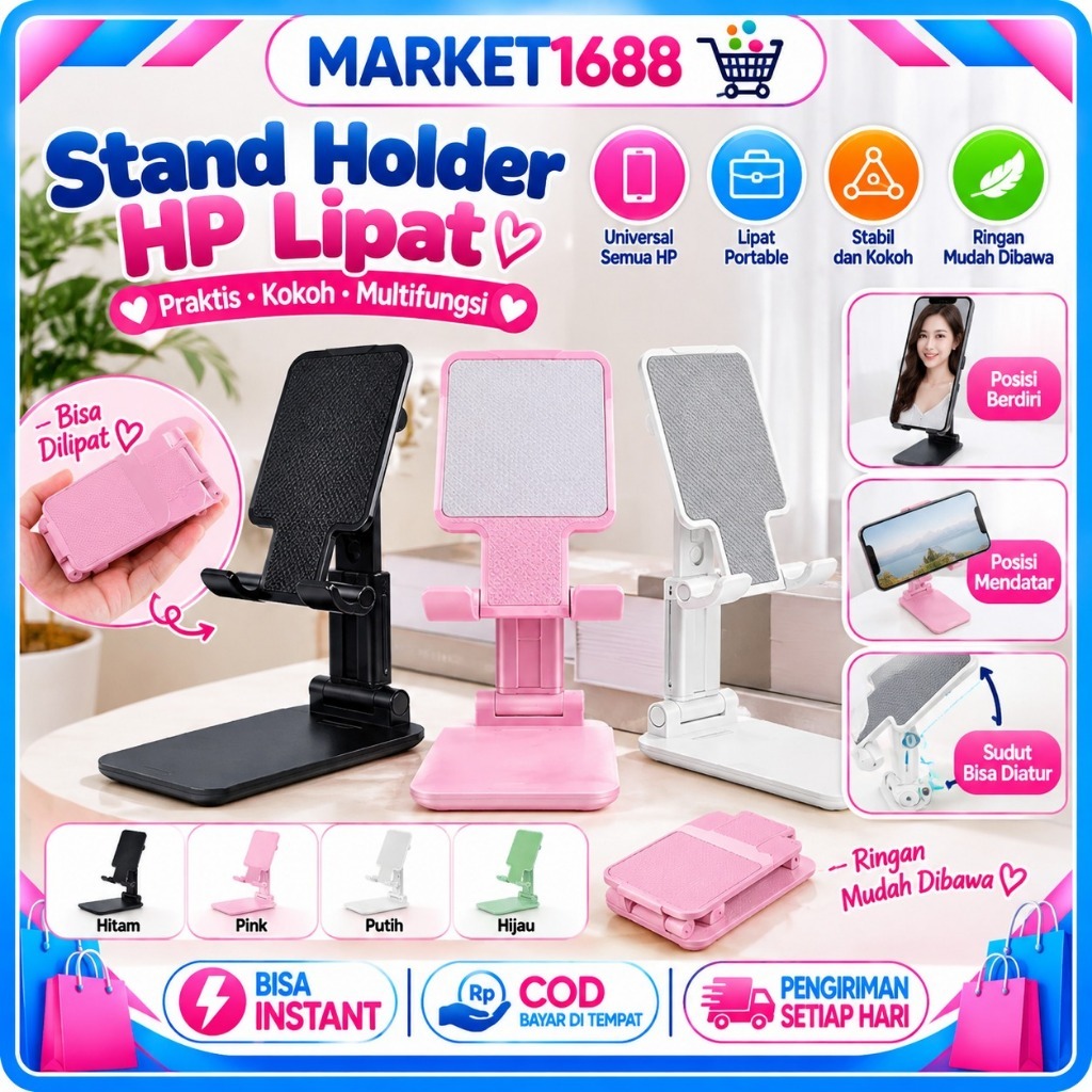 Market1688  Stand Holder Lipat Fortable Phone Holder HP Folding Universal Dudukan Handphone Kekinian