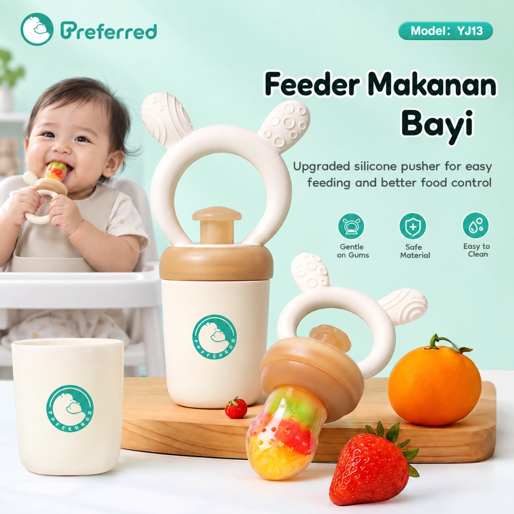 [New]Preferred Baby Twist Food Fruit Feeder 2-in-1 Silicone Fruit Teether with Pusher Mash Teething Pacifier Easy Grip for Self-Feeding 6 12 Bulan Dot Bayi YJ13