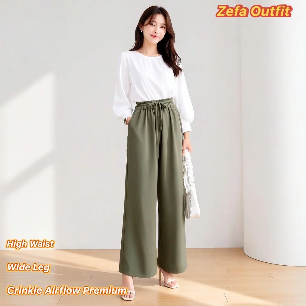Celana Kulot Wanita Kekinian Bahan Crinkle Airflow Premium Jumbo Highwaist Tali Serut Saku