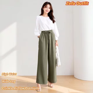 Celana Kulot Wanita Kekinian Bahan Crinkle Airflow Premium Jumbo Highwaist Tali Serut Saku