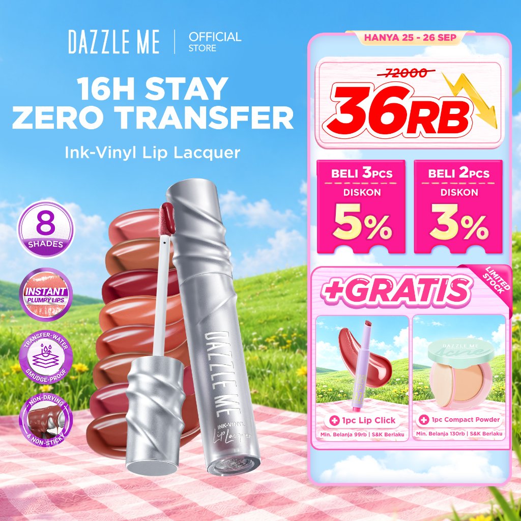 Bibir Glossy Plump Bebas Transfer dengan DAZZLE ME Ink-Vinyl Lip Lacquer