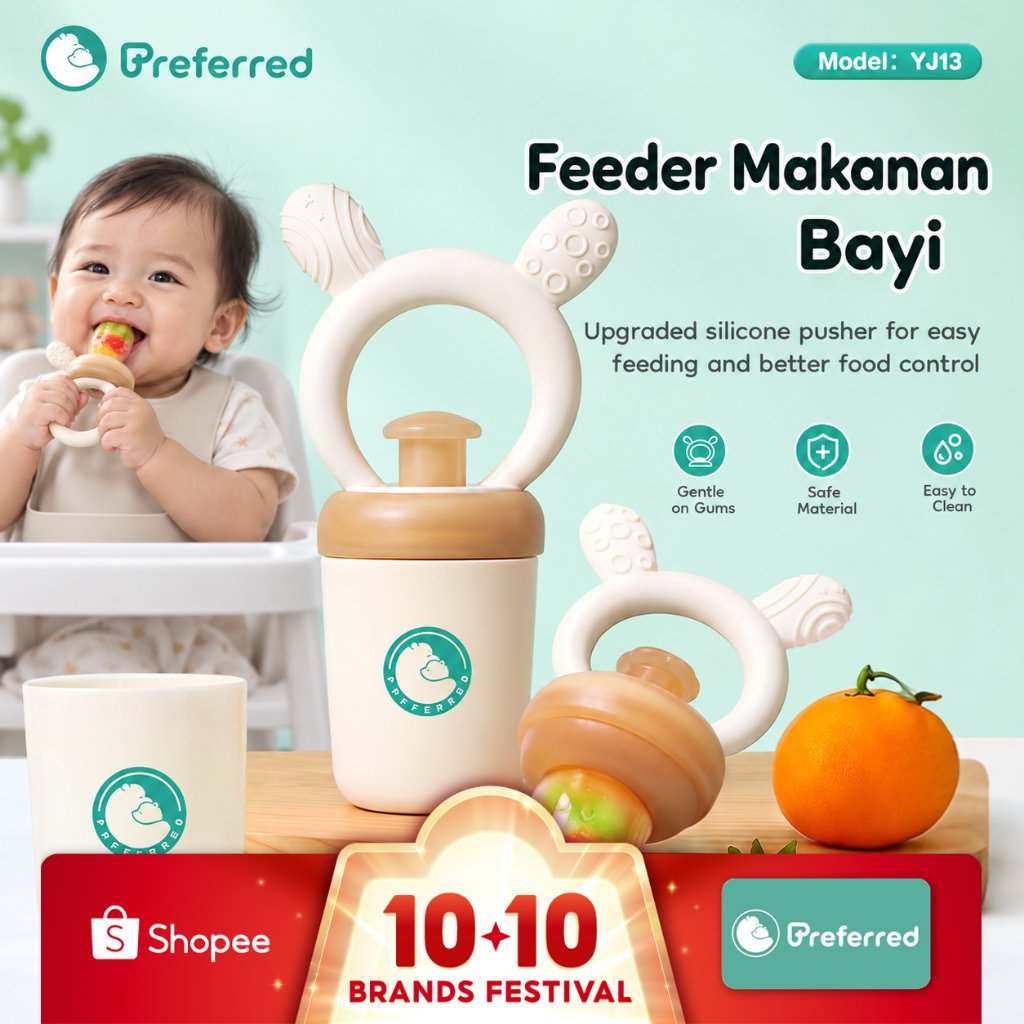 [New]Preferred Baby Twist Food Fruit Feeder 2-in-1 Silicone Fruit Teether with Pusher Mash Teething Pacifier Easy Grip for Self-Feeding 6 12 Bulan Dot Bayi YJ13