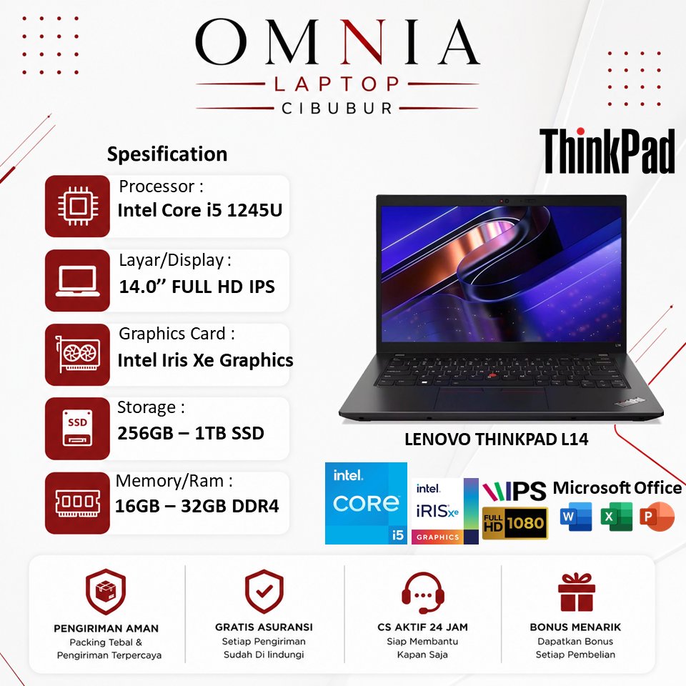 Jual Laptop Lenovo Thinkpad L14 Intel Core I51245U 32Gb 256Gb Fhd Ips ...