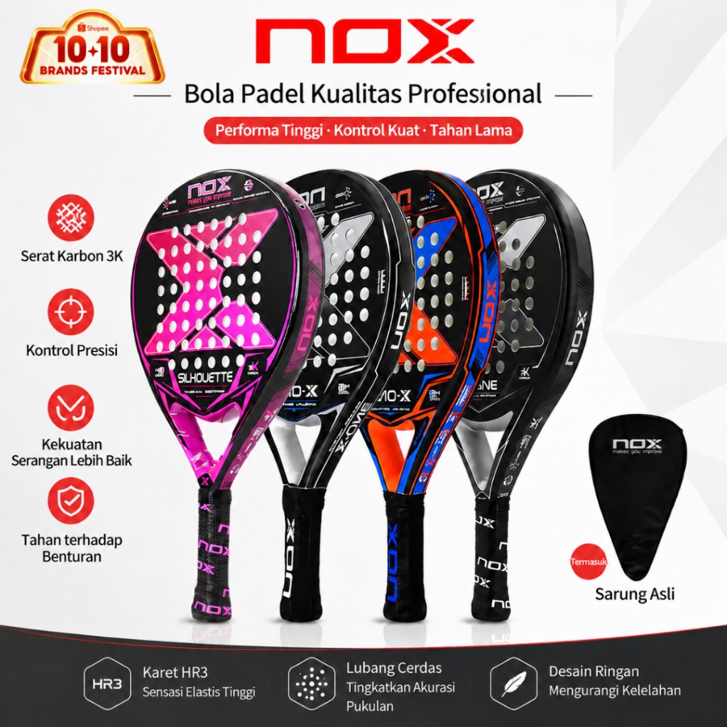 Jual [ORI] NOX SILHOUETTE/X-ONE Padel Racket 3K/12k FIBER CARBON All ...